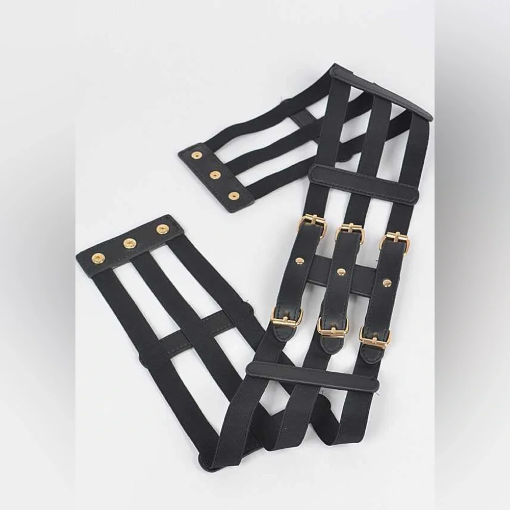 Black Vegan Leather Cage Corset Statement Belt